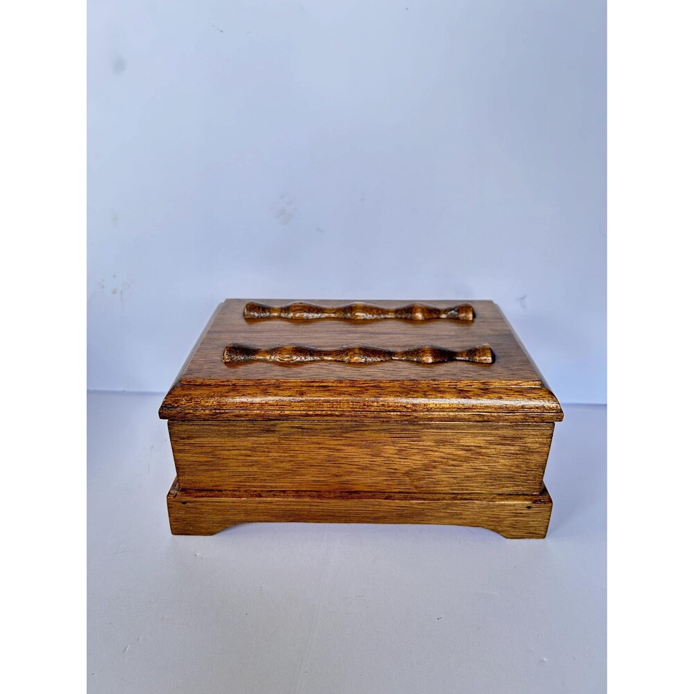 Vintage Handcrafted Oak Jewelry Box, Mid Century Footed Wooden Keepsake Chest